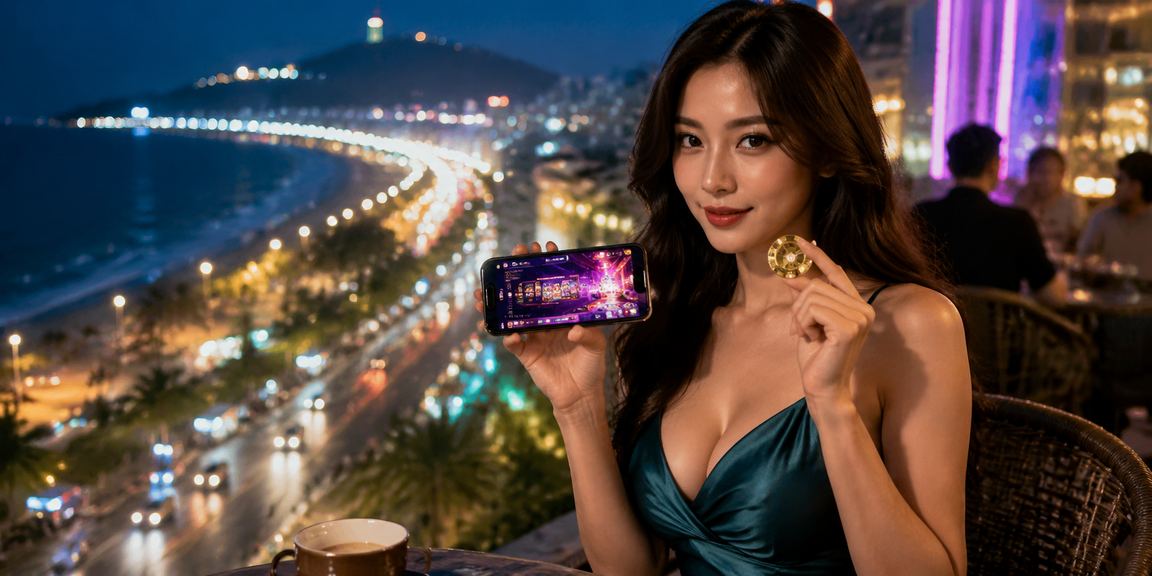 Người dùng chơi casino trên điện thoại tại bãi biển Vũng Tàu
